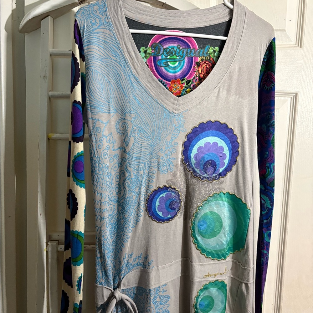 Desigual Women's Artistic Blue and Purple Long Sleeve Top